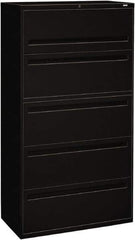 Hon - 36" Wide x 67" High x 19-1/4" Deep, 5 Drawer Roll-Out, Roll-Out Posting - Steel, Black - Benchmark Tooling