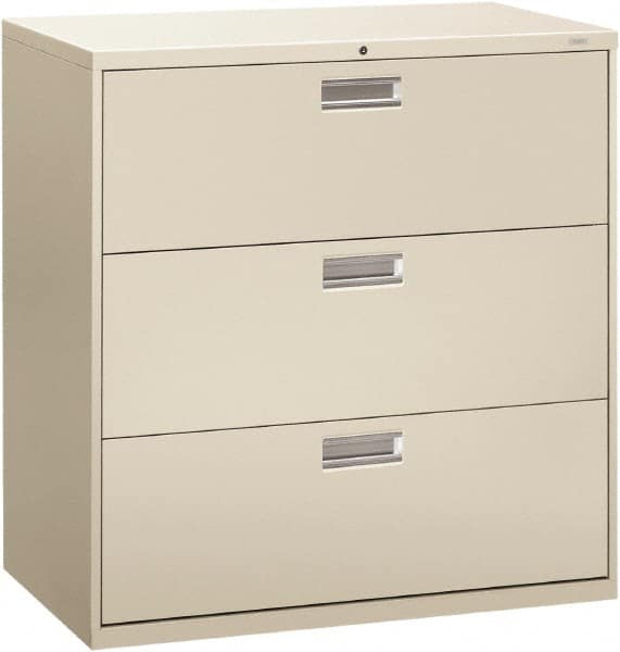 Hon - 42" Wide x 40-7/8" High x 19-1/4" Deep, 3 Drawer Lateral File - Steel, Light Gray - Benchmark Tooling