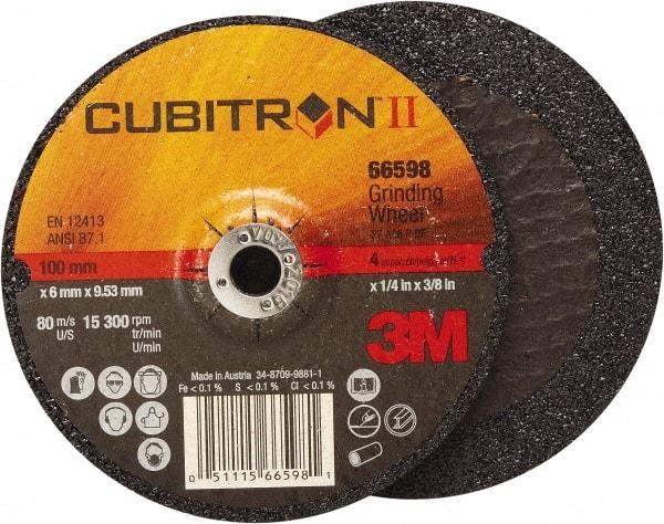 3M - 4-1/2" Wheel Diam, 7/8" Arbor Hole, Type 27 Depressed Center Wheel - Medium Grade, Ceramic, 13,300 Max RPM - Benchmark Tooling