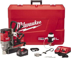 Milwaukee Tool - 1-1/2" Chuck, 5.75" Travel, Portable Magnetic Drill Press - 400 & 690 RPM, 9 Amps, 0.43 hp - Benchmark Tooling