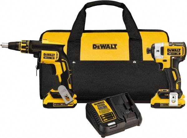 DeWALT - 20 Volt Cordless Tool Combination Kit - Includes Brushless Drywall Screwgun & 1/4" Brushless 3-Speed Impact Driver, Lithium-Ion Battery Included - Benchmark Tooling