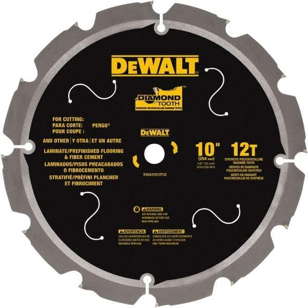 DeWALT - 10" Diam, 15.88mm Arbor Hole Diam, 12 Tooth Wet & Dry Cut Saw Blade - Steel, Smooth Action, Standard Round Arbor - Benchmark Tooling