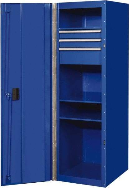 EXTREME TOOLS - 3 Drawer Side Tool Locker - 19" Wide x 61" Deep x 25" High, Steel/Aluminum, Blue - Benchmark Tooling