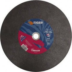 Weiler - 14" 36 Grit Aluminum Oxide Cutoff Wheel - 3/32" Thick, 1" Arbor, 4,400 Max RPM, Use with Chop Saws - Benchmark Tooling
