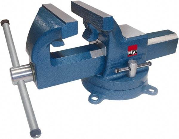 Bessey - 6" Jaw Width, 7" Opening Capacity, 4" Throat Depth, Steel Swivel Bench Vise - Bolt Down Base Attachment - Benchmark Tooling