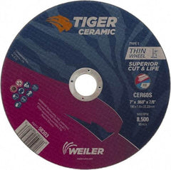 Weiler - 7" 60 Grit Ceramic Cutoff Wheel - 0.06" Thick, 7/8" Arbor, 8,500 Max RPM, Use with Angle Grinders - Benchmark Tooling