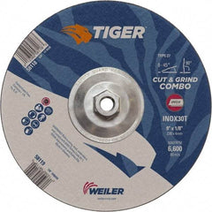 Weiler - 30 Grit, 9" Wheel Diam, Type 27 Depressed Center Wheel - Hard Grade, Aluminum Oxide, T Hardness, 6,600 Max RPM - Benchmark Tooling