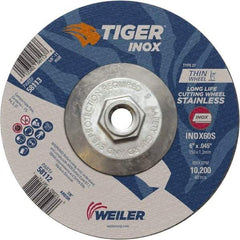 Weiler - 60 Grit, 6" Wheel Diam, Type 27 Depressed Center Wheel - Medium Grade, Aluminum Oxide, S Hardness, 10,200 Max RPM - Benchmark Tooling