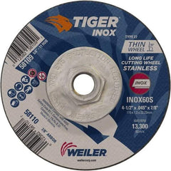Weiler - 60 Grit, 4-1/2" Wheel Diam, Type 27 Depressed Center Wheel - Medium Grade, Aluminum Oxide, S Hardness, 13,300 Max RPM - Benchmark Tooling
