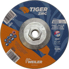 Weiler - 24 Grit, 6" Wheel Diam, Type 27 Depressed Center Wheel - Hard Grade, Zirconia Alumina, T Hardness, 10,200 Max RPM - Benchmark Tooling
