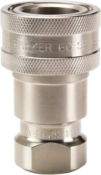 Parker - 3/8 NPTF 316 Stainless Steel Hydraulic Hose Female Pipe Thread Coupler - 1,500 psi, 6 GPM - Benchmark Tooling