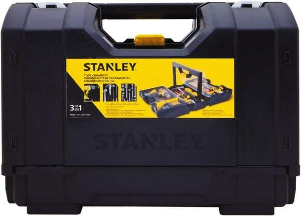 Stanley - 15 Compartment 1 Tray Tool Organizer - 9" Wide x 18-7/8" Deep x 12" High, Plastic, Black/Yellow - Benchmark Tooling