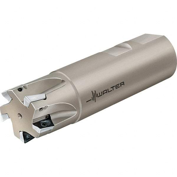 Walter - 32mm Cut Diam, 10mm Max Depth of Cut, 32mm Shank Diam, 110mm OAL, Indexable Square Shoulder End Mill - Multiple Insert Styles, Weldon Shank, 90° Lead Angle, Through Coolant, Series Xtra-tec - Benchmark Tooling