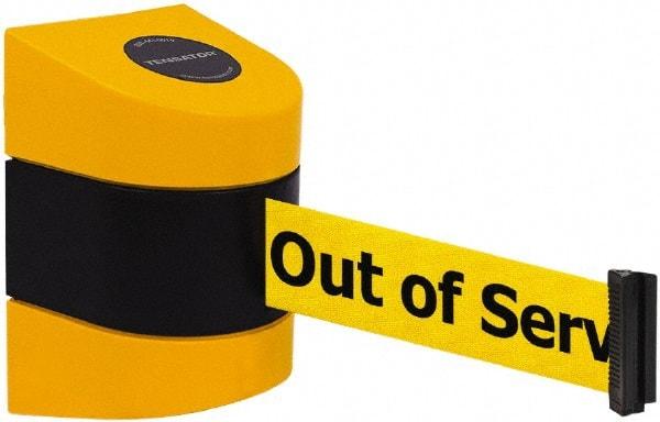 Tensator - 5" High x 3" Long x 3" Wide Barricade Tape Dispenser - Steel, Black Powdercoat Finish, Black/Yellow, Use with Tensabarrier - Benchmark Tooling