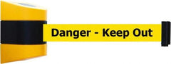 Tensator - 5" High x 3" Long x 3" Wide Barricade Tape Dispenser - Steel, Black Powdercoat Finish, Black/Yellow, Use with Tensabarrier - Benchmark Tooling