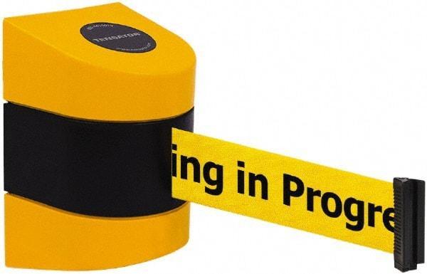 Tensator - 5" High x 3" Long x 3" Wide Barricade Tape Dispenser - Steel, Black Powdercoat Finish, Black/Yellow, Use with Tensabarrier - Benchmark Tooling