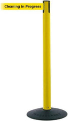 Tensator - 38" High, 2-1/2" Pole Diam, Barricade Tape Dispenser - 14" Base Diam, Round Stainless Steel Base, Black Polymer Post, 7-1/2' x 1-7/8" Tape, Single Line Tape, For Outdoor Use - Benchmark Tooling