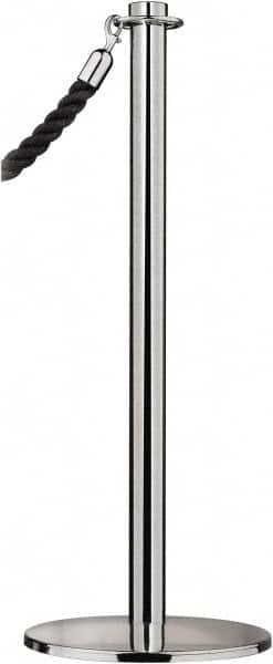 Tensator - 34" High, 2" Pole Diam, Barrier Post Base - 14" Base Diam, Round Stainless Steel Base, Satin Chrome (Color) Steel Post, For Outdoor Use - Benchmark Tooling