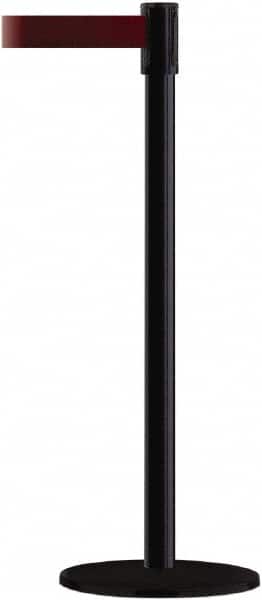 Tensator - 38" High, 2" Pole Diam, Barricade Tape Dispenser - 14" Base Diam, Round Plastic Base, Black Steel Post, 13' x 1-7/8" Tape, Single Line Tape, For Outdoor Use - Benchmark Tooling
