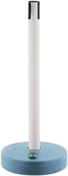 Tensator - 38" High, 2-1/2" Pole Diam, Barricade Tape Dispenser - 14" Base Diam, Round Plastic Base, Yellow Polymer Post, 7-1/2' x 1-7/8" Tape, Single Line Tape, For Outdoor Use - Benchmark Tooling