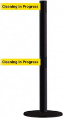 Tensator - 38" High, 2-1/2" Pole Diam, Barricade Tape Dispenser - 14" Base Diam, Round Plastic Base, Black Steel Post, 13' x 1-7/8" Tape, Dual Line Tape, For Outdoor Use - Benchmark Tooling