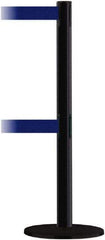 Tensator - 38" High, 2-1/2" Pole Diam, Barricade Tape Dispenser - 14" Base Diam, Round Plastic Base, Black Steel Post, 13' x 1-7/8" Tape, Dual Line Tape, For Outdoor Use - Benchmark Tooling