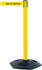 Tensator - 38" High, 2-1/2" Pole Diam, Barricade Tape Dispenser - 14" Base Diam, Round Rubber Base, Yellow Polymer Post, 7-1/2' x 1-7/8" Tape, Single Line Tape, For Outdoor Use - Benchmark Tooling