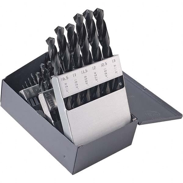 Chicago-Latrobe - 1 to 13mm, 135° Point, Oxide Finish, High Speed Steel Jobber Length Drill Bit Set - Benchmark Tooling