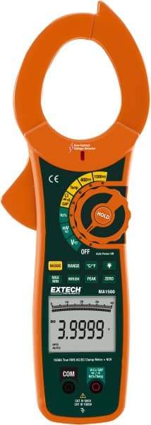 Extech - MA1500, CAT IV, Digital True RMS Auto Ranging Clamp Meter with 2" Clamp On Jaws - 750 VAC, 1000 VDC, 1500 AC/DC Amps, Measures Voltage, Capacitance, Current, Frequency, Resistance - Benchmark Tooling