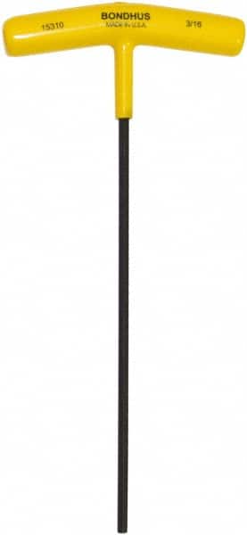 Bondhus - 3/16" Hex, T-Handle Cushion Grip, Hex Key - 9" OAL, Protanium High Torque Steel, Inch System of Measurement - Benchmark Tooling