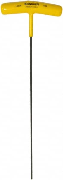Bondhus - 3/32" Hex, T-Handle Cushion Grip, Hex Key - 9" OAL, Protanium High Torque Steel, Inch System of Measurement - Benchmark Tooling