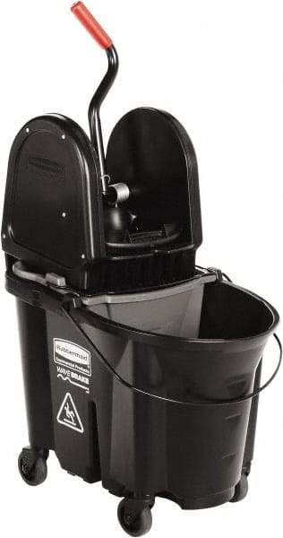 Rubbermaid - 35 Qt Plastic Steel Bucket & Wringer - 510.54mm Long x 927.1mm High x 398.78mm Wide, Black - Benchmark Tooling