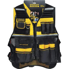 Stanley - One Size Fits Most High Visibility Gray/Black/Yellow Mesh/Solid General Purpose Vest - 18" Chest, Nonconductive Zipper Closure, 16 Pockets, Nylon - Benchmark Tooling