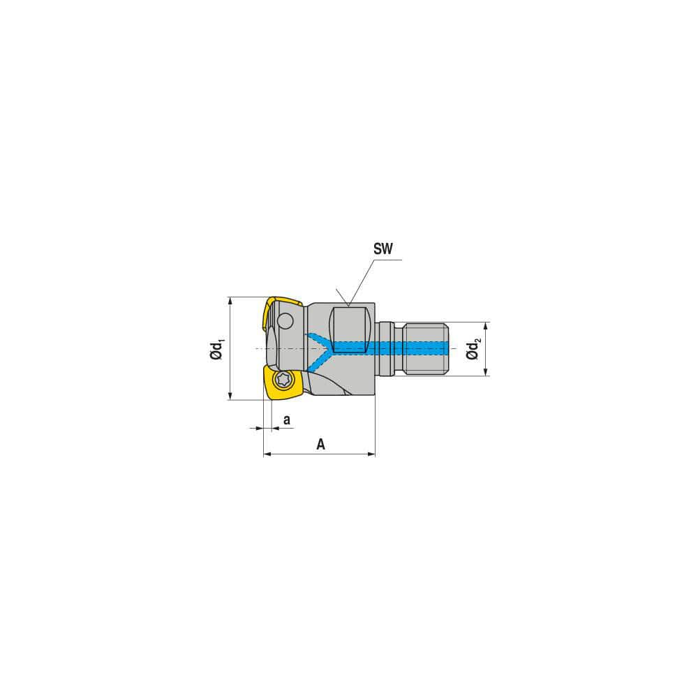 Indexable High-Feed End Mill: 42 mm Cut Dia, 16 mm Modular Shank Uses 5 XDLX Inserts, 1 mm Max Depth, 58 mm OAL, Through Coolant