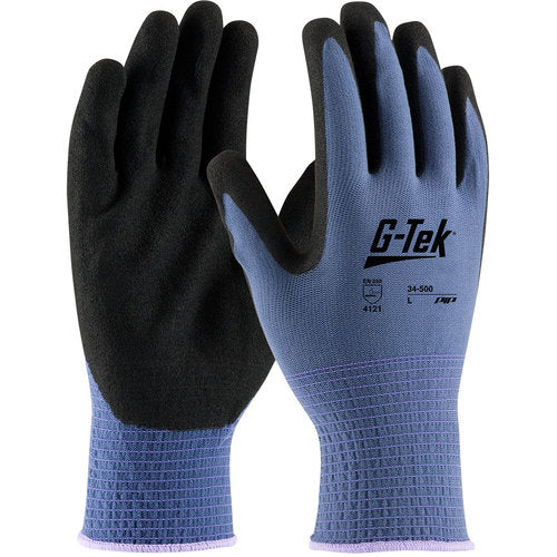 ‎34-500/XL Seamless Knits General Duty - G-Tek GP - 13G Blue Nylon Shell - Black Nitrile MicroSurface Grip - Exact Industrial Supply