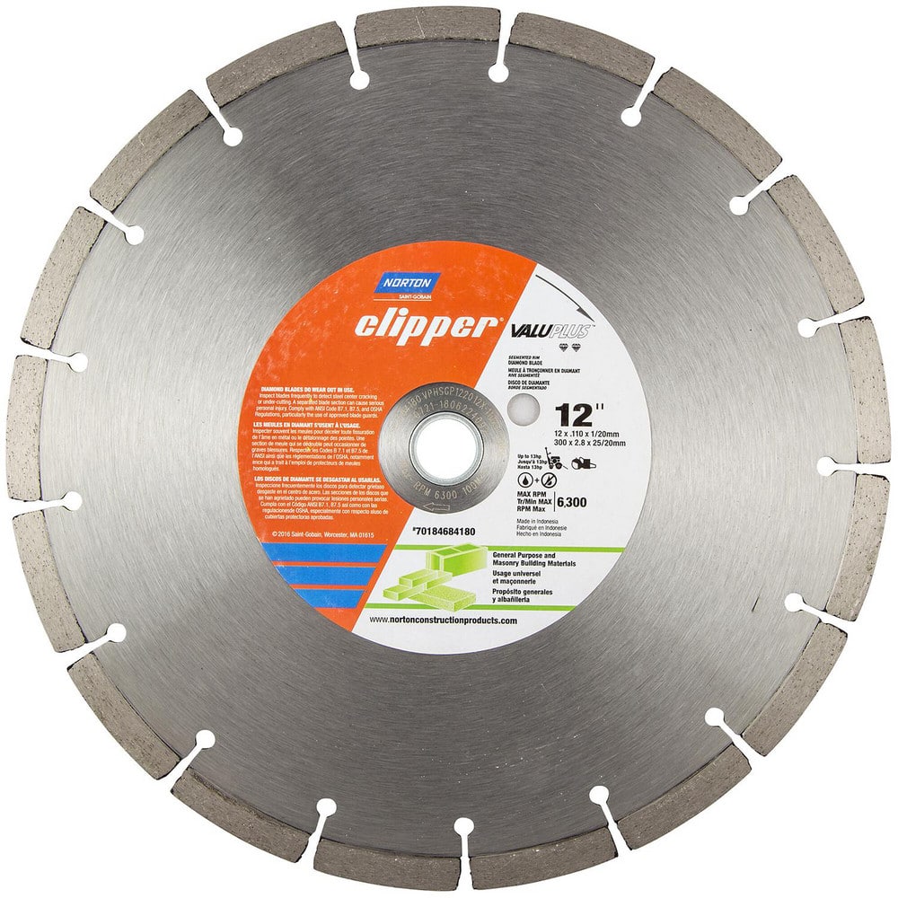 Wet & Dry Cut Saw Blade: 12″ Dia, 1″ Arbor Hole, 0.11″ Kerf Width, 17 Teeth High Speed Steel Teeth, Use on Concrete, Standard Arbor