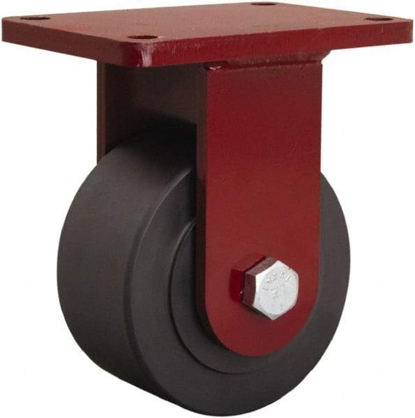 Hamilton - 6" Diam x 3" Wide x 7-1/2" OAH Top Plate Mount Rigid Caster - Nylon, 3,200 Lb Capacity, Sealed Precision Ball Bearing, 5 x 7" Plate - Benchmark Tooling