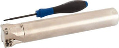 Seco - 1-1/2" Cut Diam, 0.354" Max Depth of Cut, 1-1/4" Shank Diam, 7.677" OAL, Indexable Square Shoulder End Mill - XO.X 10T3.. Inserts, Cylindrical Shank, 90° Lead Angle, Through Coolant, Series Turbo 10 - Benchmark Tooling