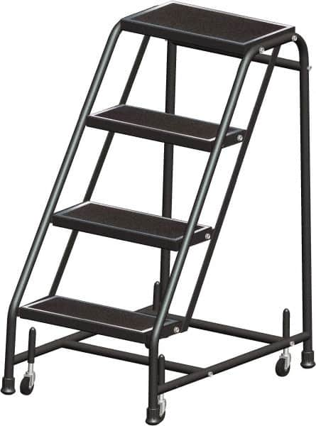 Ballymore - 38" 4 Step Ladder - Rolling Safety Ladder, 450 Lb Capacity, 38" Platform Height, 20" Base Width x 31" Base Depth, Perforated Tread - Benchmark Tooling