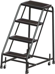 Ballymore - 38" 4 Step Ladder - Rolling Safety Ladder, 450 Lb Capacity, 38" Platform Height, 30" Base Width x 31" Base Depth, Perforated Tread - Benchmark Tooling