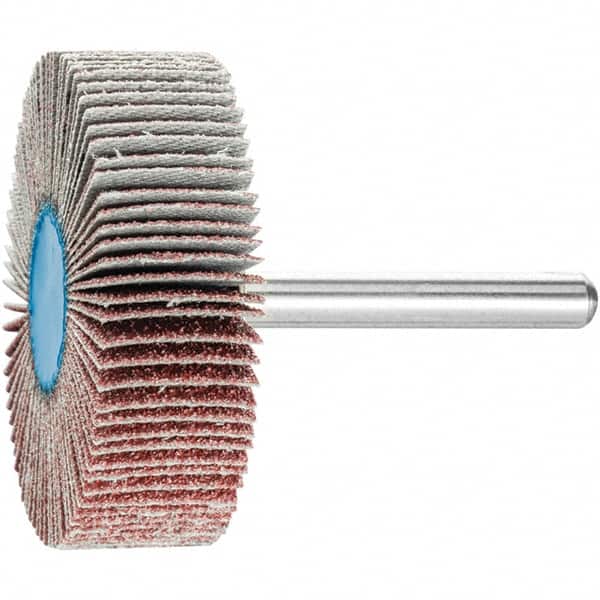 PFERD - 2" Diam x 1/2" Face Width, Aluminum Oxide Coated Mounted Flap Wheel - 1/4" Shank Mount, 60 Grit, 23,000 Max RPM - Benchmark Tooling