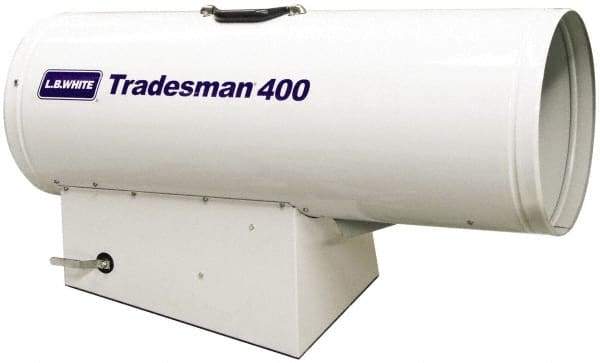 LB White - 250,000 to 400,000 BTU Rating, Propane Forced Air Heater with Thermostat - 9,000 Sq Ft Max Heating Area, 2 to 100 Lb Cylinders Capacity, Fuel with Propane - Benchmark Tooling