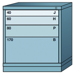 32.25 x 28.25 x 30'' (4 Drawers) - Pre-Engineered Modular Drawer Cabinet Bench Height (88 Compartments) - Benchmark Tooling