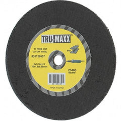 Tru-Maxx - 3" 36 Grit Aluminum Oxide Cutoff Wheel - 1/16" Thick, 1/4" Arbor, Use with Die Grinders - Benchmark Tooling