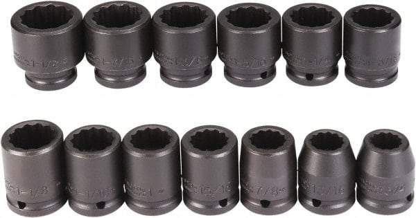 Proto - 13 Piece 3/4" Drive Black Finish Impact Socket Set - 12 Points, 3/4" to 1-1/2" Range, Inch Measurement Standard - Benchmark Tooling