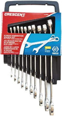 Crescent - 10 Piece, 1/4" to 3/4", 12 Point Combination Wrench Set - Inch Measurement Standard, Full Polish Chrome Finish - Benchmark Tooling