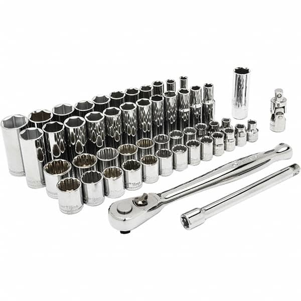 Crescent - 52 Piece 3/8" Drive Chrome Finish Deep Well Socket Set - 6, 12 Points, 1/4" to 7/8" (7mm to 19mm) Range, Inch/Metric Measurement Standard - Benchmark Tooling