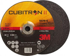 3M - 36 Grit, 9" Wheel Diam, 1/4" Wheel Thickness, 7/8" Arbor Hole, Type 27 Depressed Center Wheel - Coarse Grade, Ceramic, Resinoid Bond, Q Hardness, 6,650 Max RPM, Compatible with Angle Grinder - Benchmark Tooling