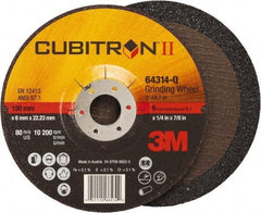 3M - 36 Grit, 6" Wheel Diam, 1/4" Wheel Thickness, 7/8" Arbor Hole, Type 27 Depressed Center Wheel - Coarse Grade, Ceramic, Resinoid Bond, Q Hardness, 10,200 Max RPM, Compatible with Angle Grinder - Benchmark Tooling