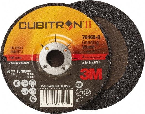 3M - 36 Grit, 4" Wheel Diam, 1/4" Wheel Thickness, 5/8" Arbor Hole, Type 27 Depressed Center Wheel - Coarse Grade, Ceramic, Resinoid Bond, Q Hardness, 15,000 Max RPM, Compatible with Angle Grinder - Benchmark Tooling